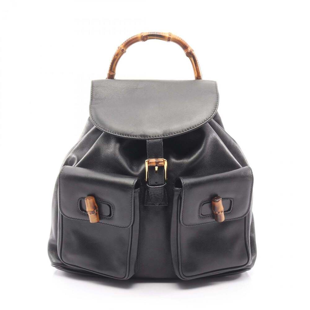 GUCCI Black Leather Bamboo Backpack - Picture 1 of 9
